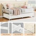 thumbnail image 5 of Tamaño individual daybed trundle-metal tamaño individual trundle marco cama sofa marco cama sala estar dorm apartment no necesita colchón base space saving heavy duty metal slats (blanca), 5 of 5