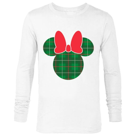 Disney Minnie Mouse Icon Green and Red Holiday Plaid - Long Sleeve T-Shirt for Men - Customized-White