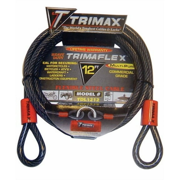 Trimax Trimaflex Max Security Braided Cable, Dual-Loop Cable - 12ft. x 12mm