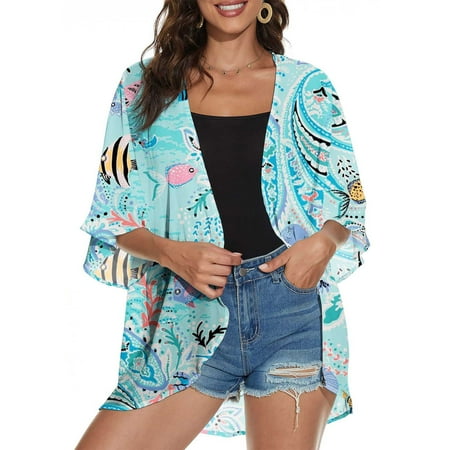 

Simplmasygenix Chiffon Bohemian Summer Cardigan for Women 4th of July Fashion Bikini Cover up American Flag Beachwear Loose Kimono Tops Shirt Blouse