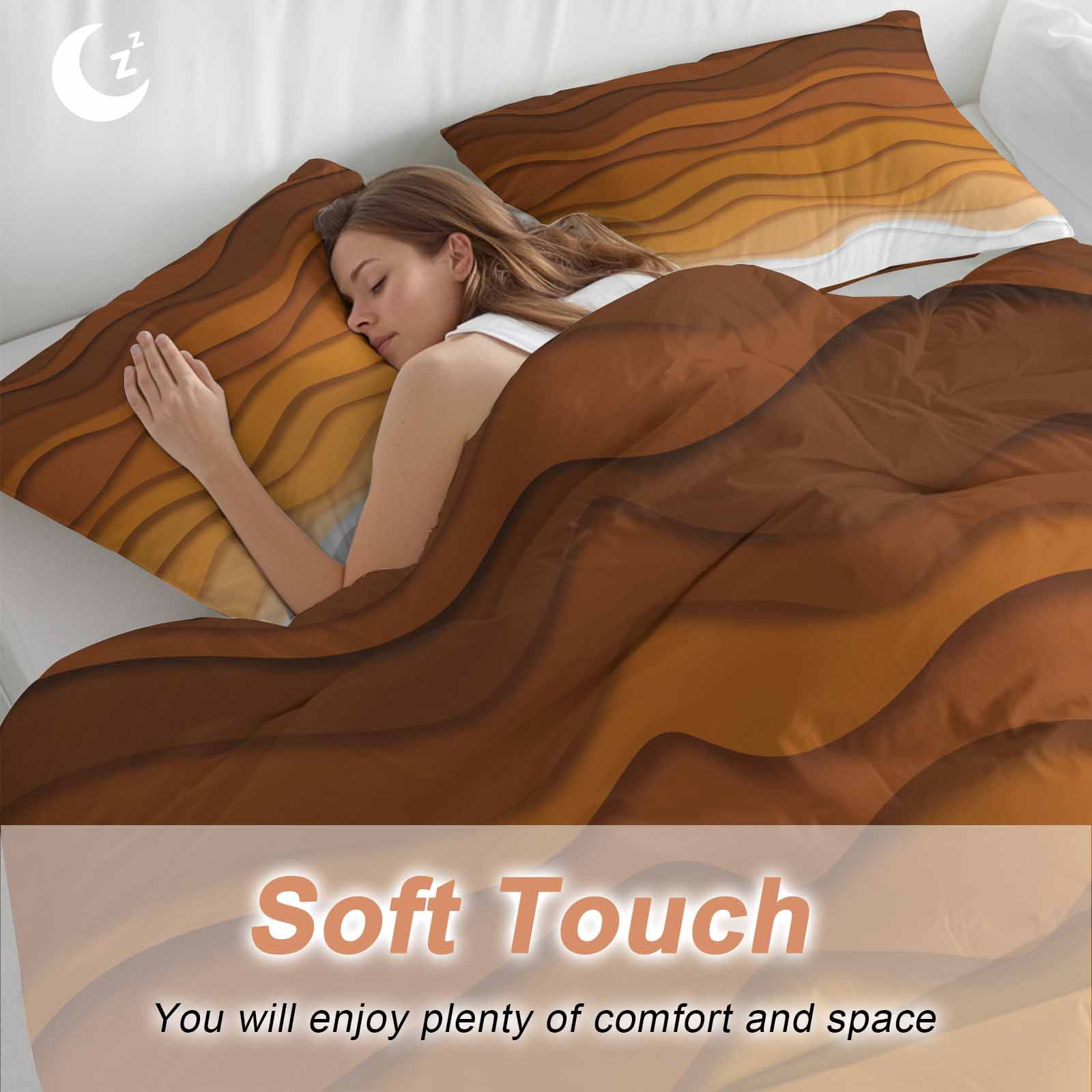 Orange Ombre Stripes Bedding 3 Piece Duvet Cover Set Full Size, Farmhouse Retro Abstract Waves Art Soft Microfiber Comforter Cover with Zipper Closure & Pillowcases, FadeResistant Quilt Cover