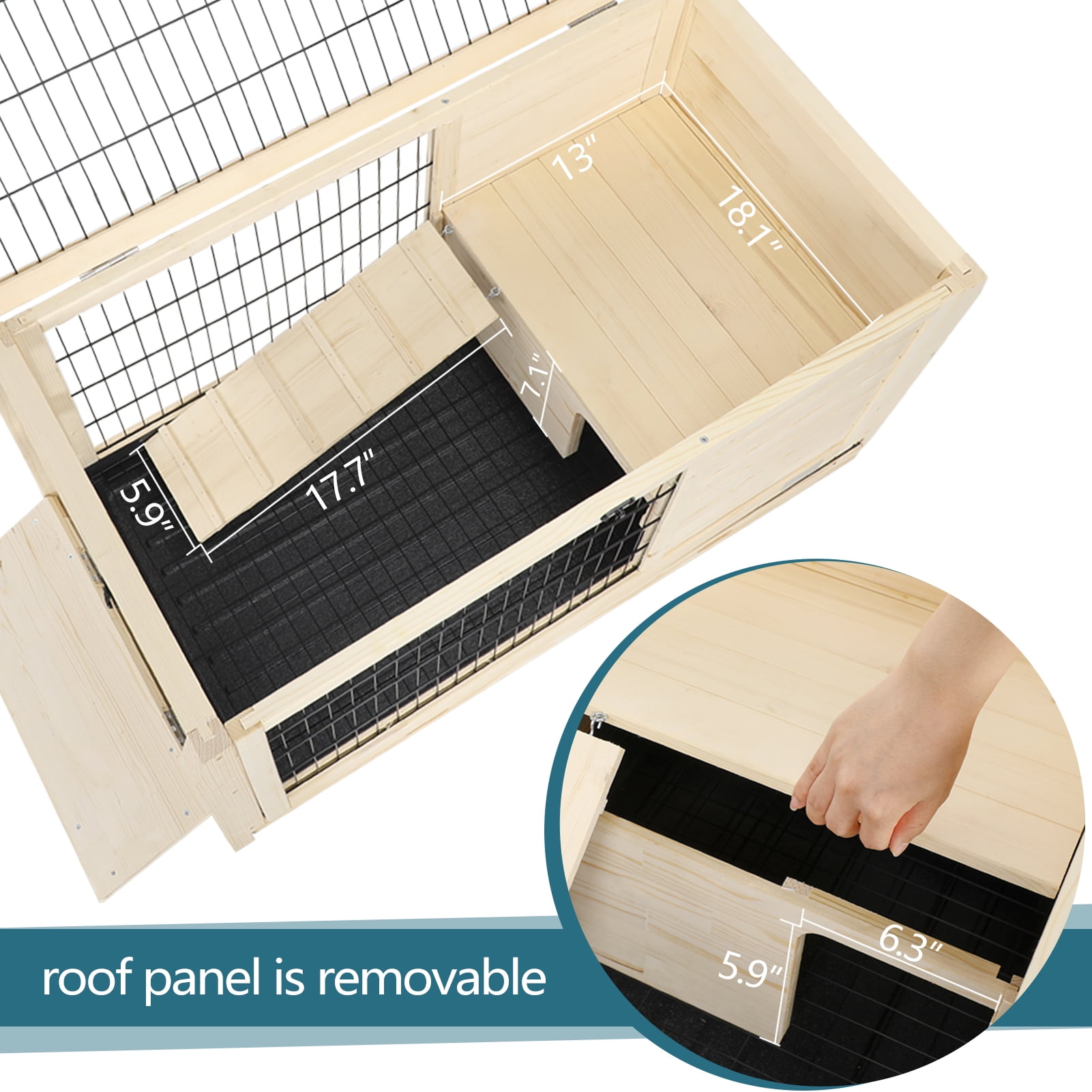 Petsfit Rabbit Hutch Pet House for Small Animals ，Guinea Pig Cage Spruce Wood Rabbit Hutch Ramp for Enter and Out