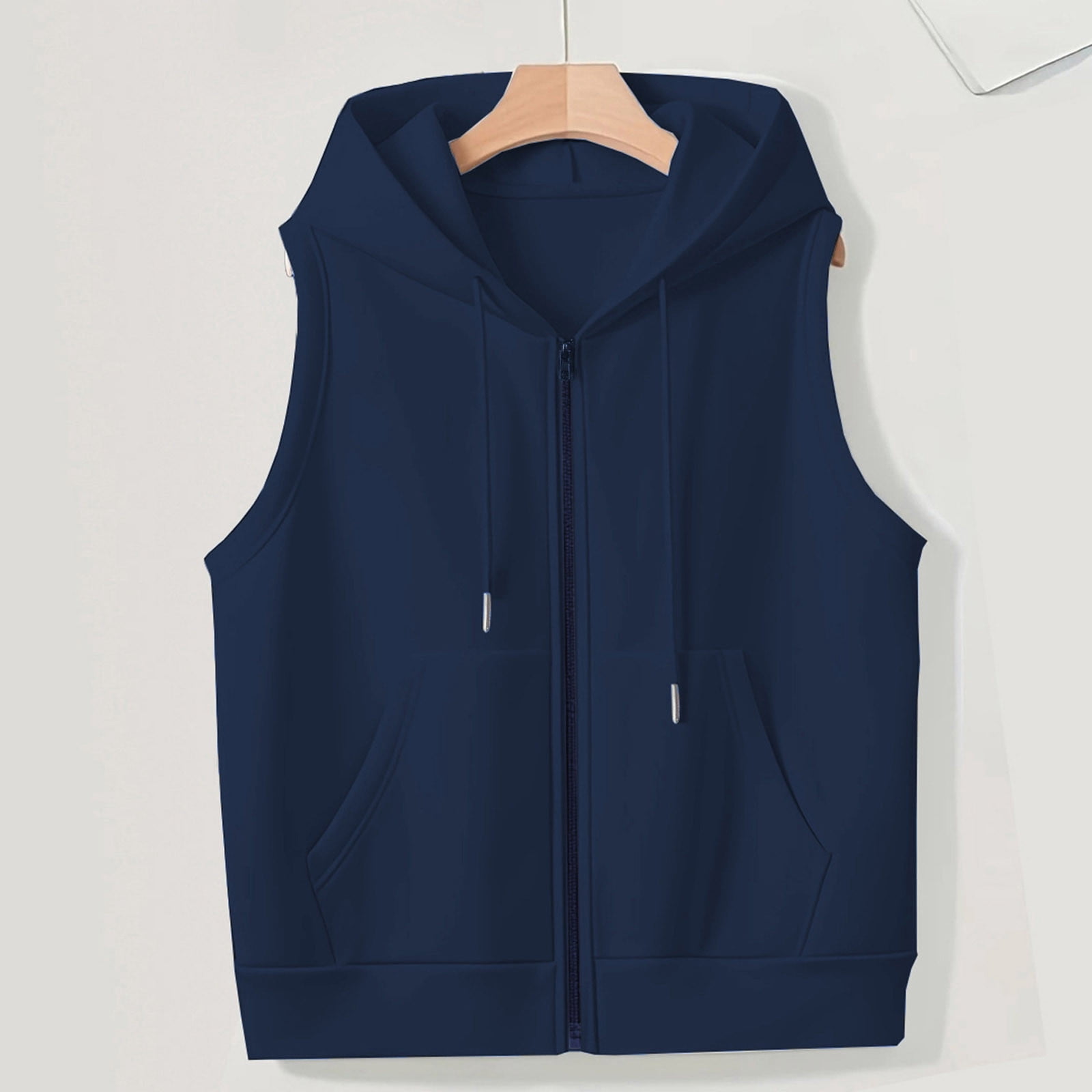 Womens Casual Sweatshirts Cotton Sleeveless Hooded Outerwear Vest with Pockets Sport Casual Full Zip Hoodie Jacket (4XL, Dark Blue)