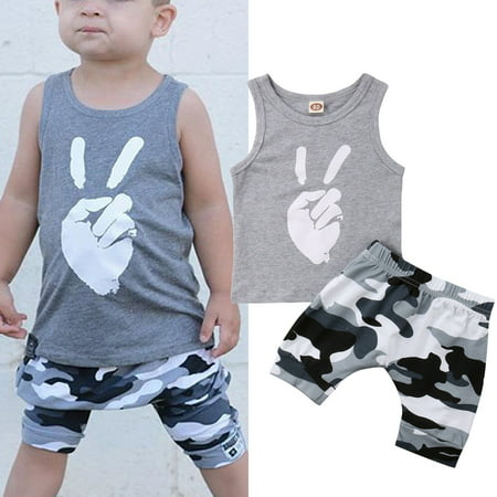 Fashion Toddler Kids Baby Boys Tops Summer Tops T-shirt Camo Short Pants 2Pcs Outfits Set