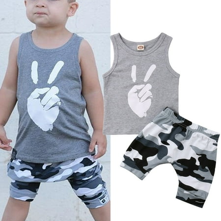 Man Clothes Fashion Fashion Toddler Kids Baby Boys Tops Summer Tops T-shirt Camo Short Pants 2Pcs Outfits Set Clothes ()