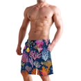 thumbnail image 2 of Dailycode Men's Quick Dry Swim Trunks Beach Shorts Casual Summer Board Shorts with Pockets, Tropical Coral and Fish, 2 of 8