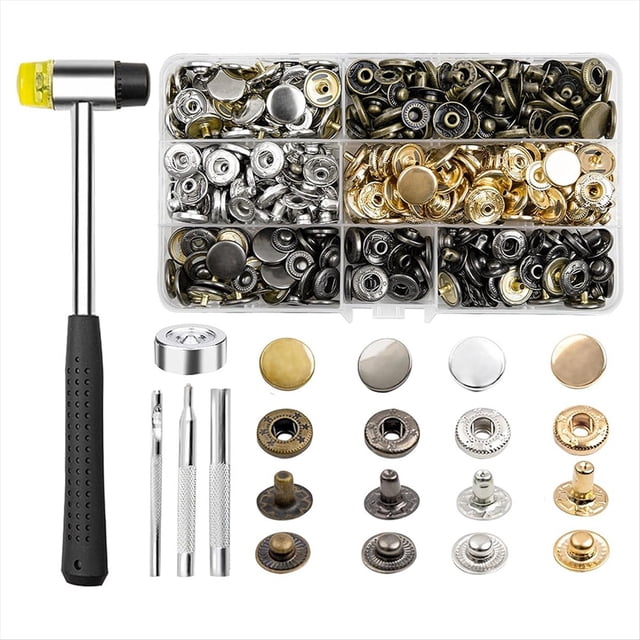 120 Juegos de Botones A Presión de Metal, Kit de Cierres A Presión de Sintético de 15 mm con 5 Herramientas de Fijación, 6 Colores de Broches para Manualidades.