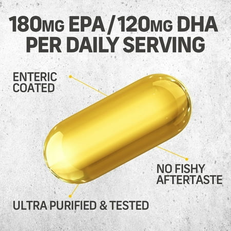 MuscleTech Omega 3 Fish Oil Supplement, Delivers 350mg Omega 3 Fatty Acids, 180mg EPA & 120mg DHA, No Aftertaste, 100 Servings (100 Pills)
