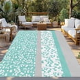 thumbnail image 2 of Turquoise Floral Outdoor Rug 5x8 Ft - Reversible Patio Rug Outdoor Camping Rugs, Botanical Blossom Motif Boho Grey Stripes Indoor Outdoor Area Rugs, Non-Slip Outdoor Carpet Runner for Deck/Porch, 2 of 8