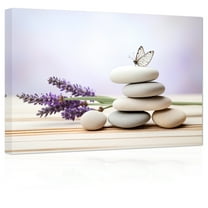 ZHONGYUTONG Zen Canvas Wall Art Purple Lavender Stone Butterfly Picture Spiritual Painting (16"x24")