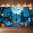 thumbnail image 4 of Halloween Theme Decorative Banner Spooky Atmosphere Jack o Lanterns Gate Design for Outdoor Decorating Holiday Party Night, 4 of 5