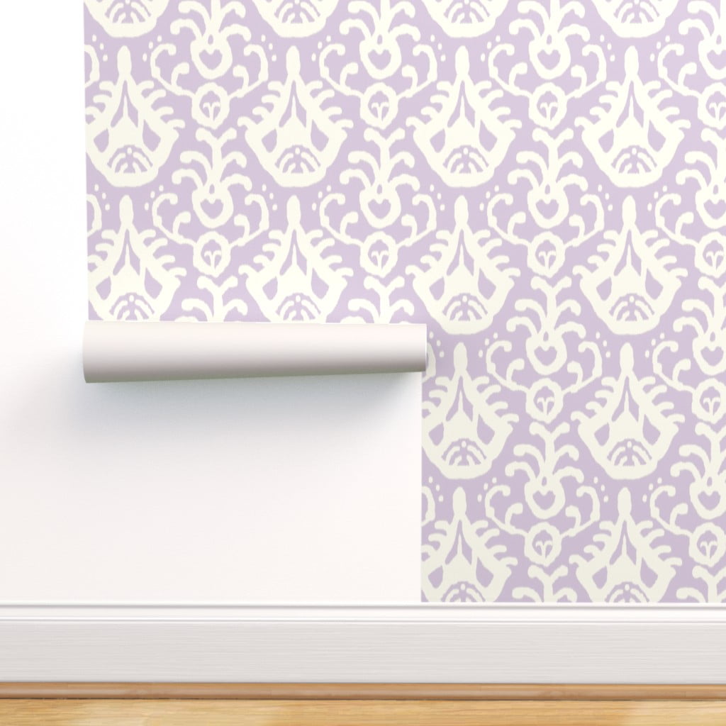 Peel & Stick Wallpaper 3ft x 2ft - Lavender White Ikat Traditional ...