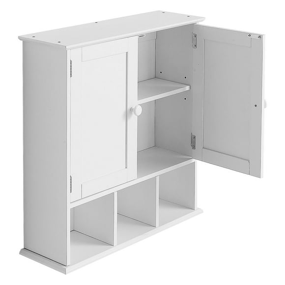 KFFKFF Bathroom Wall Cabinet, 2 Doors & Adjustable Shelf, Over the Toilet Storage Medicine Cabinet Wall Mounted, Hanging Organizer with Shelves & Open Partition, White