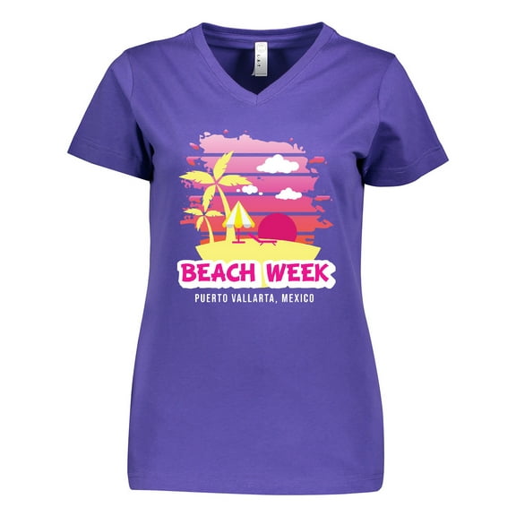 Inktastic Beach Week Puerto Vallarta Mexico with Palm Trees Women's V-Neck T-Shirt