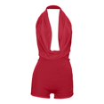 thumbnail image 5 of Arlun Womens One Piece Halter Shorts Romper Outfits Lace Splicing Backless Cowl Neck Jumpsuits Sleeveless Deep V Bodycon Shorts Set Solid Color Stretchy Slim Fitted Clubwear Red M, 5 of 6