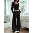 thumbnail image 6 of Women 2 Piece Matching Lounge Sets Clothing Comfiest Wide Leg Pants Y2K Sweatsuits Fall Outfit, 6 of 10