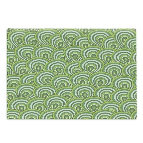 Feather Cutting Board, Peacock Design with Bullseye Circles Pattern in Green Shades Wildlife, Decorative Tempered Glass Cutting and Serving Board, Large Size, Apple Green Fern Green, by Ambesonne