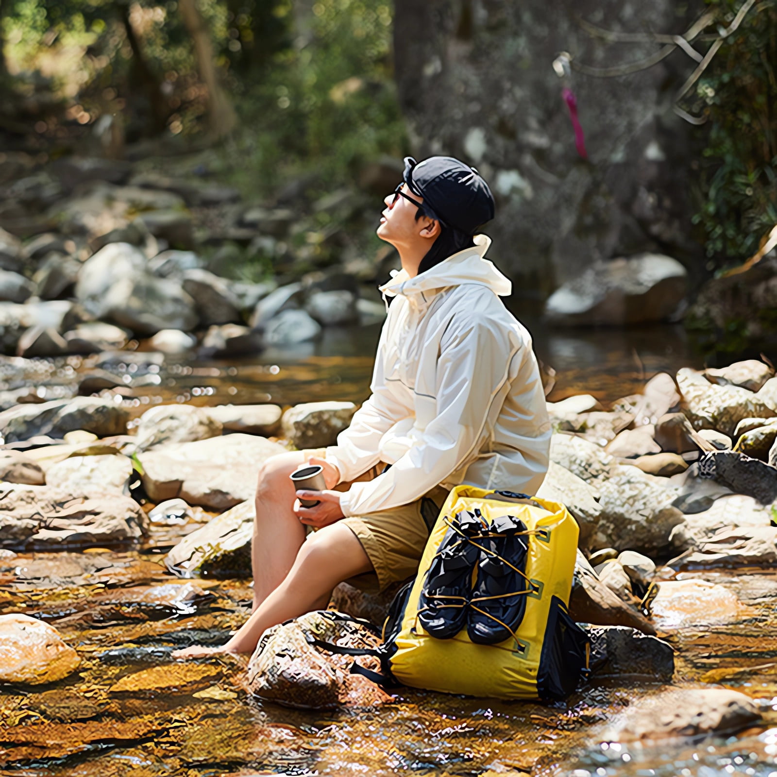 Naturehike Ultralight Waterproof Backpack with Side Pocket, 25L Dry Bag with Breathable Mesh Straps for Hiking, Camping and Trave Yellow