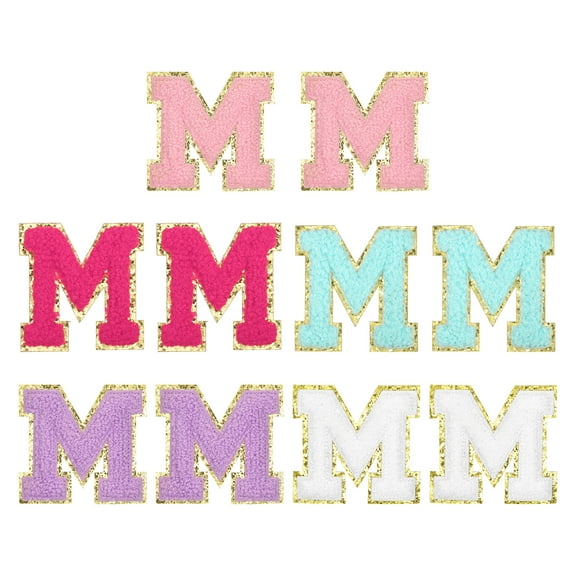 Chenille Letter Patches Self Adhesive Alphabet M Stickers for Clothing Repair (Multicolored, Pack of 10)