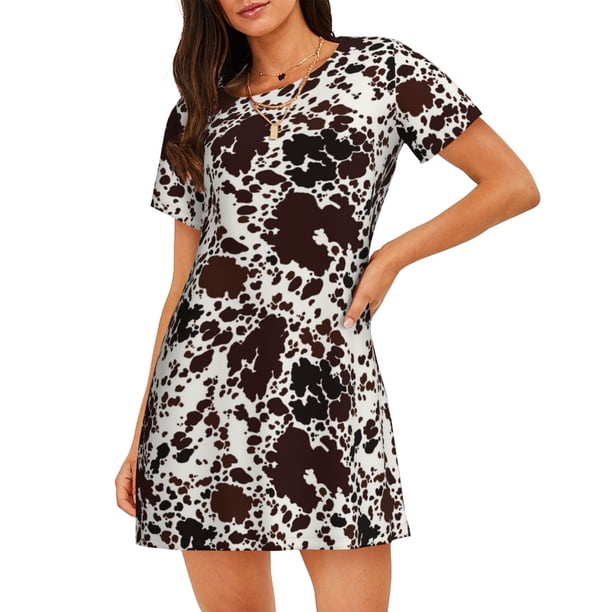 Balery Cow Skin Camisón de manga corta con cuello redondo para mujer, cómodo y elegante.