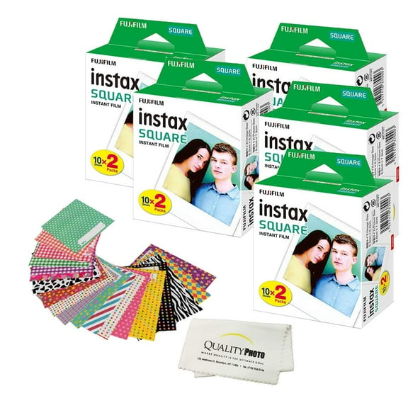 Fujifilm Instax Square Instant Film and Stickers for The Fujifilm instax Square Instant Camera   Quality Photo Microfiber Cloth. 100 Films