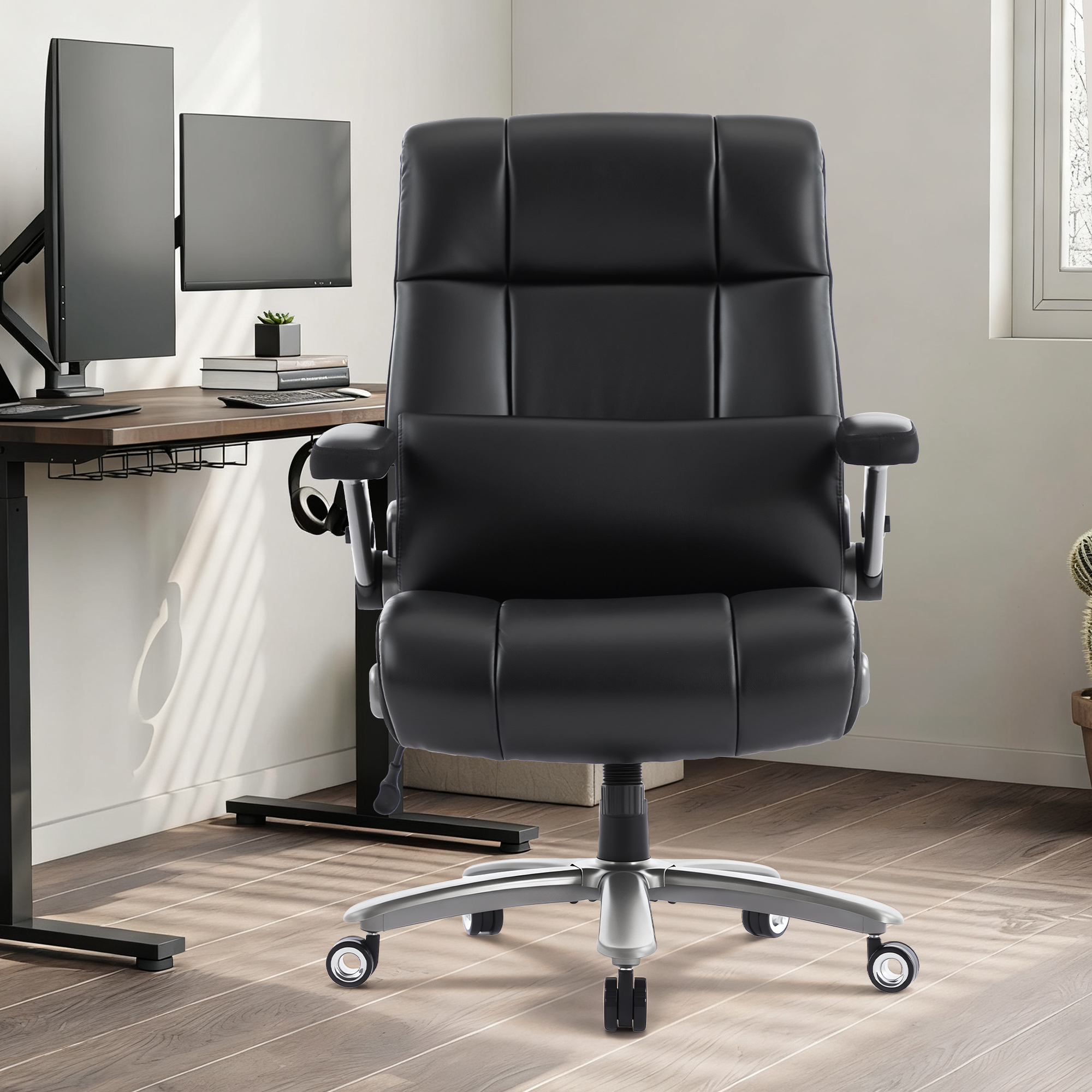 EOP 23.62'' Extra Wide Office Chair, 600 Lbs Big and Tall Executive Office Chair with Heat and Kneading Massage, Ergonomic Computer Chair with 3D Flip-up Arms, Black