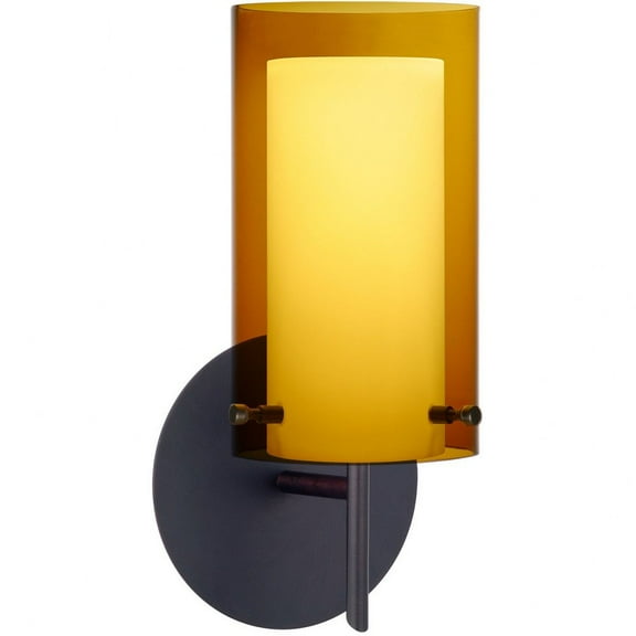 1SW-G44007-LED-BR Besa Lighting Pahu 4-5W 1 LED Mini Wall Sconce-5 Inches Wide by 9.88 Inches High-Bronze Finish-Transparent Armagnac/Opal Glass