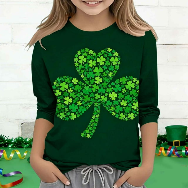 Blusas y camisas de manga larga y cuello redondo para niños y niñas, estilo casual, original, con estampado de manga 3/4 y cuello redondo, ideal para niñas de 3 a 14 años.
