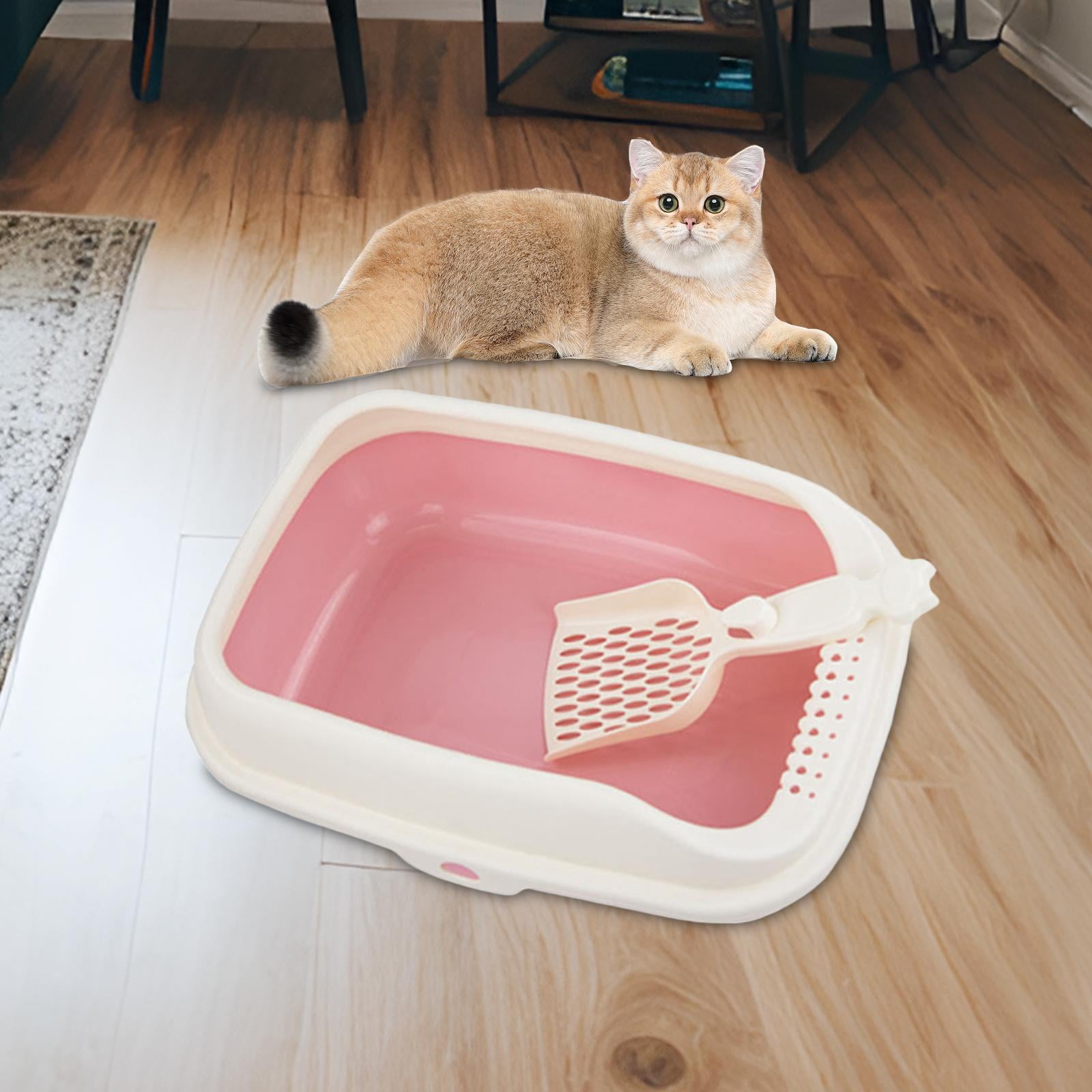 Bvdfgk Cat Litter Box Open Top Kitty Litter Box Tray, Cat Sandbox Semi Enclosed, Litter pink L