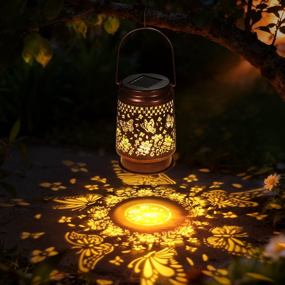 Solar Lanterns Outdoor, Waterproof Metal Butterfly Garden Lights, Hanging Decor for Patio & Porch | Solar-Powered Gift for Women/Mom/Grandma, Bronze