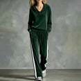 thumbnail image 2 of Tqcoqu Women's 2 Piece Velour Tracksuit,V Neck Hooded Long Sleeve Top & Wide Leg Pants with Side Stripe,Casual Loungewear Plus Size Outfit Set,Army Green Women's S-XXL, 2 of 6