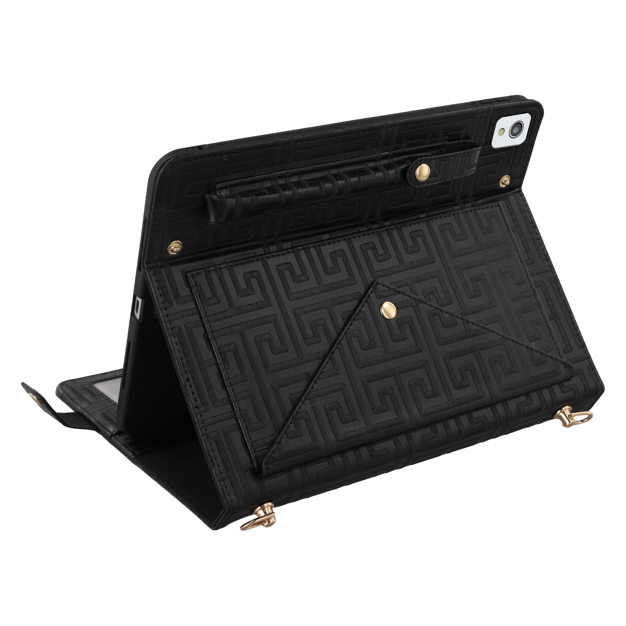 Dteck Handbag Case for iPad Air 11 inch 2024,Magnetic Leather Elegant Crossbody Folio Stand Wallet Case with Pencil Holder, Card Slots, Hand Strap, Shoulder Strap ,Black