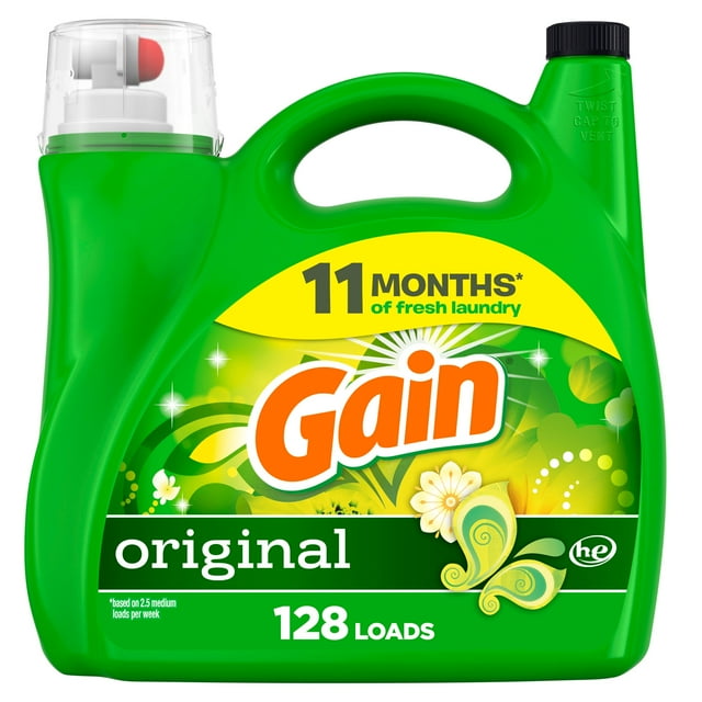 Détergent à lessive liquide Gain, parfum Original, fraîcheur + élimination des odeurs, savon nettoyant liquide haute efficacité pour laveuse