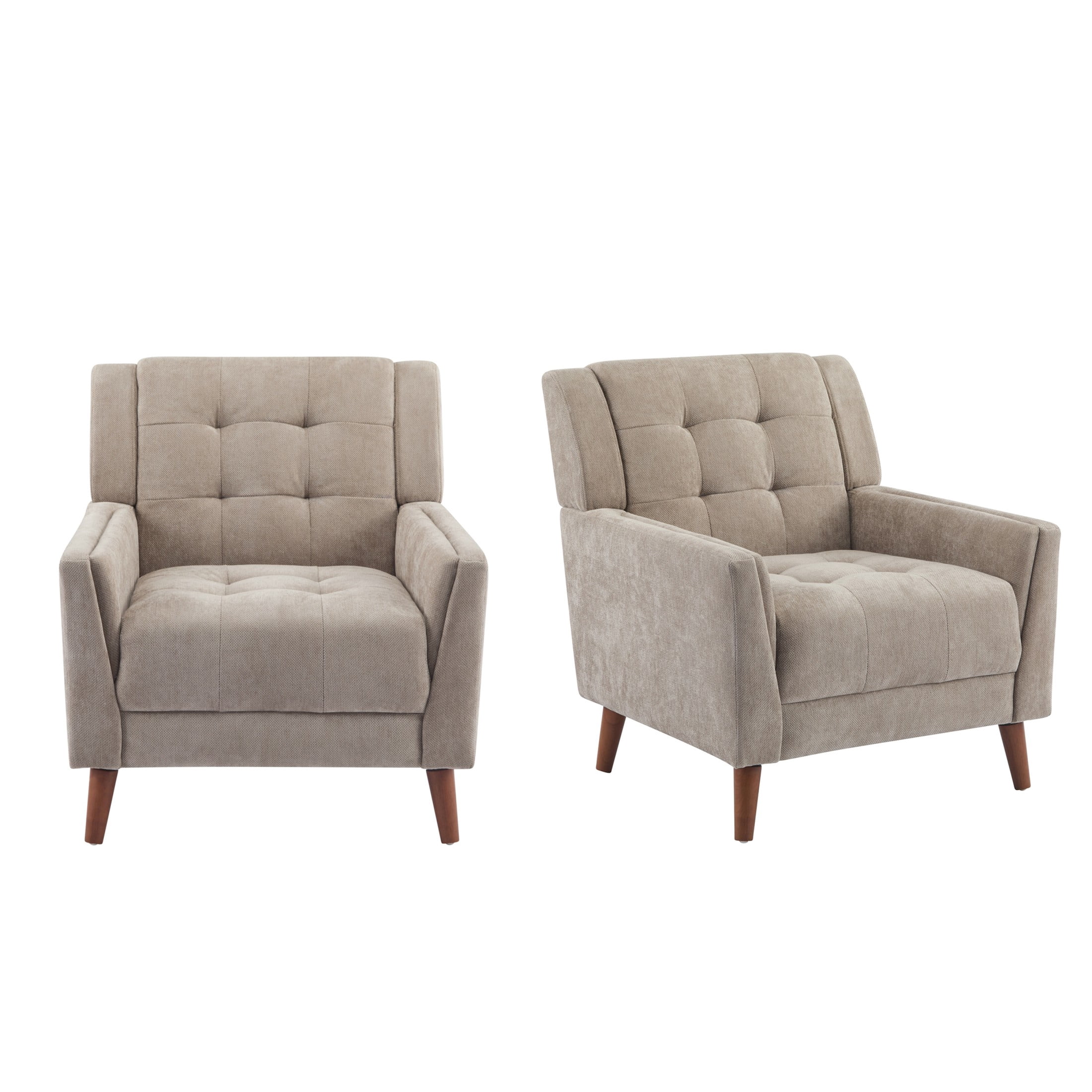 Christopher Knight Home Mid-Century Modern Armchair, Tufted Chenille Upholstery & Rubberwood Legs, Light Brown, Set of 2