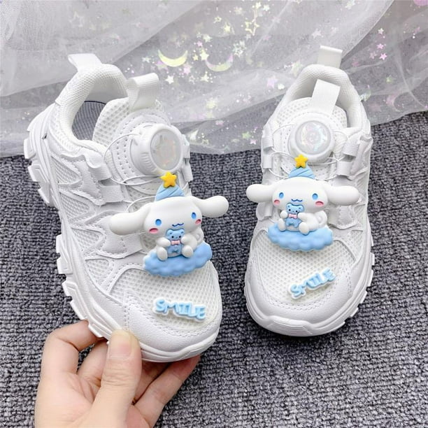 Primavera, verano y otoño nuevos zapatos blancos para niños, zapatos antideslizantes para papá, sandalias deportivas para niñas de dibujos animados Sanrio, zapatos con botones