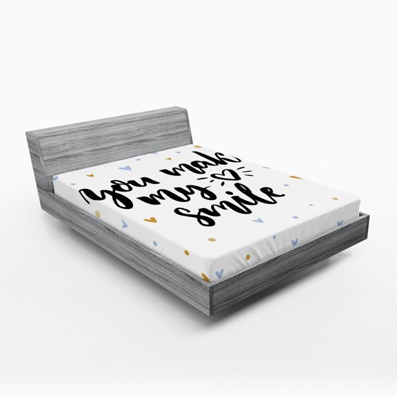 Ambesonne Saying Fitted Sheet, You Make My Heart Smile, Full Size, Black and Blue