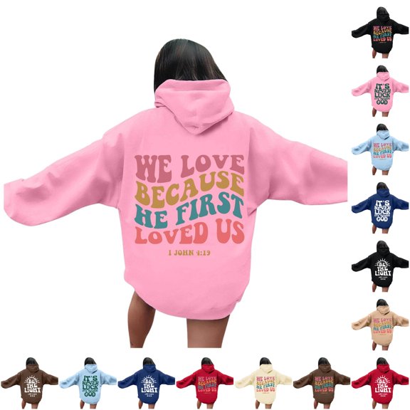 Bigetiay Hoodies for Women Women's Letter Print Hoodies Long Sleeved Hoodie with Pockets Hooded Sweatshirt Women Purple Hoodie Women, Size S