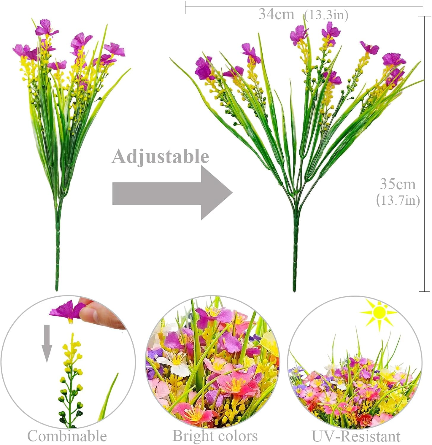12 Bundles Artificial Flowers for Outdoor: UV Resistant Faux Silk Wildflowers Daisy, Colorful Plastic Fake Plants