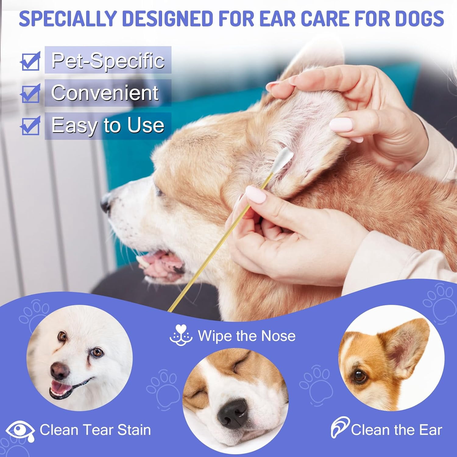 200PCS Large Cotton Swabs in Storage Box, 6 Inch Dog Ear Swabs with Bamboo Handle for Dogs - Soft Cotton, Gentle and Lint-Free, Specially Designed for Dogs (Large)