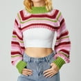 thumbnail image 4 of Suéter de punto para mujer, de primavera y otoño, informal, a rayas, suelto, de manga larga, con cuello alto, tops cortos, ropa de calle, 4 of 5