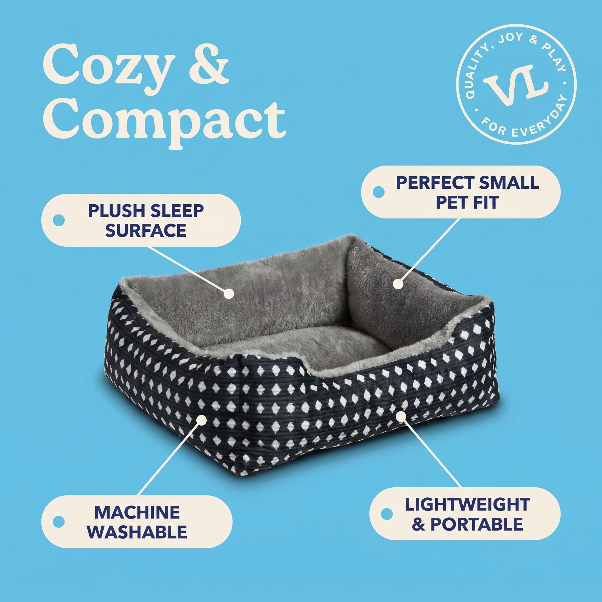 Vibrant Life Small Cuddler Pet Bed, 19" x 15", Black & White photo 5