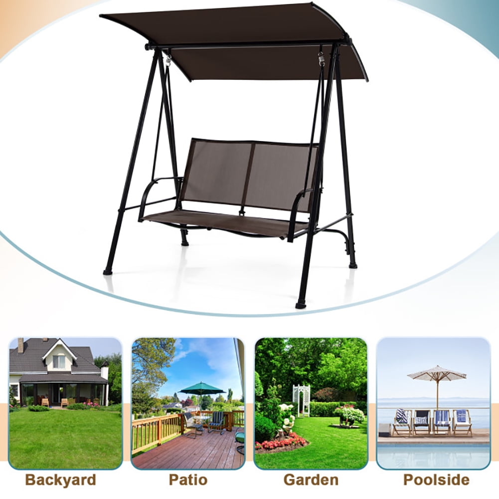 Aimee Lii 2-Seat Outdoor Canopy Swing with Comfortable Fabric Seat and Heavy-duty Metal Frame, Outdoor Swing for Adults, Brown Aimee Lii 2-Seat Outdoor Canopy Swing with Comfortable Fabric Seat and Heavy-duty Metal Frame, Outdoor Swing for Adults, Brown