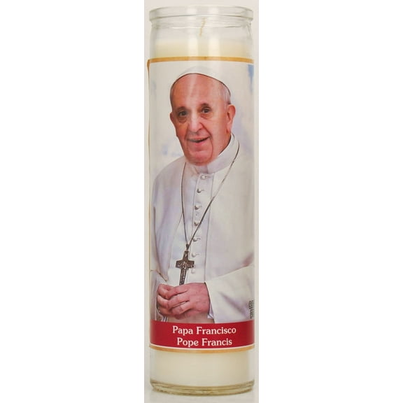 Prayer Candle Pope Francis White Wax, 8 Inch