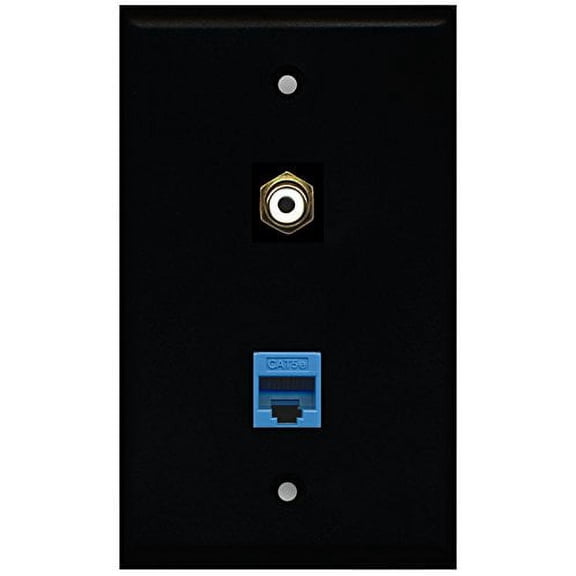 RiteAV - Black 1 Port RCA White 1 Port Cat5e Ethernet Blue Wall Plate