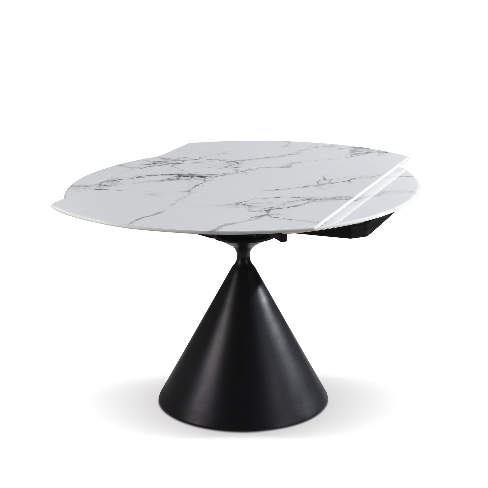 Abel Modern Extendable Round Dining Table with White Sintered Stone Table Top - Seats up to 4