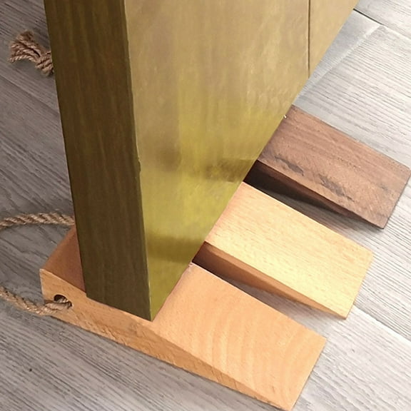 Tineasur 1Pc Brown Wood Door Wedge Stopper with Anti Slip Grip and Easy Storage