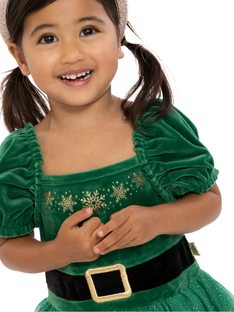 Holiday Time Toddler Girls Elf Velour Cosplay Dress with Puff Sleeves,  Sizes 12M-5T - Walmart.com
