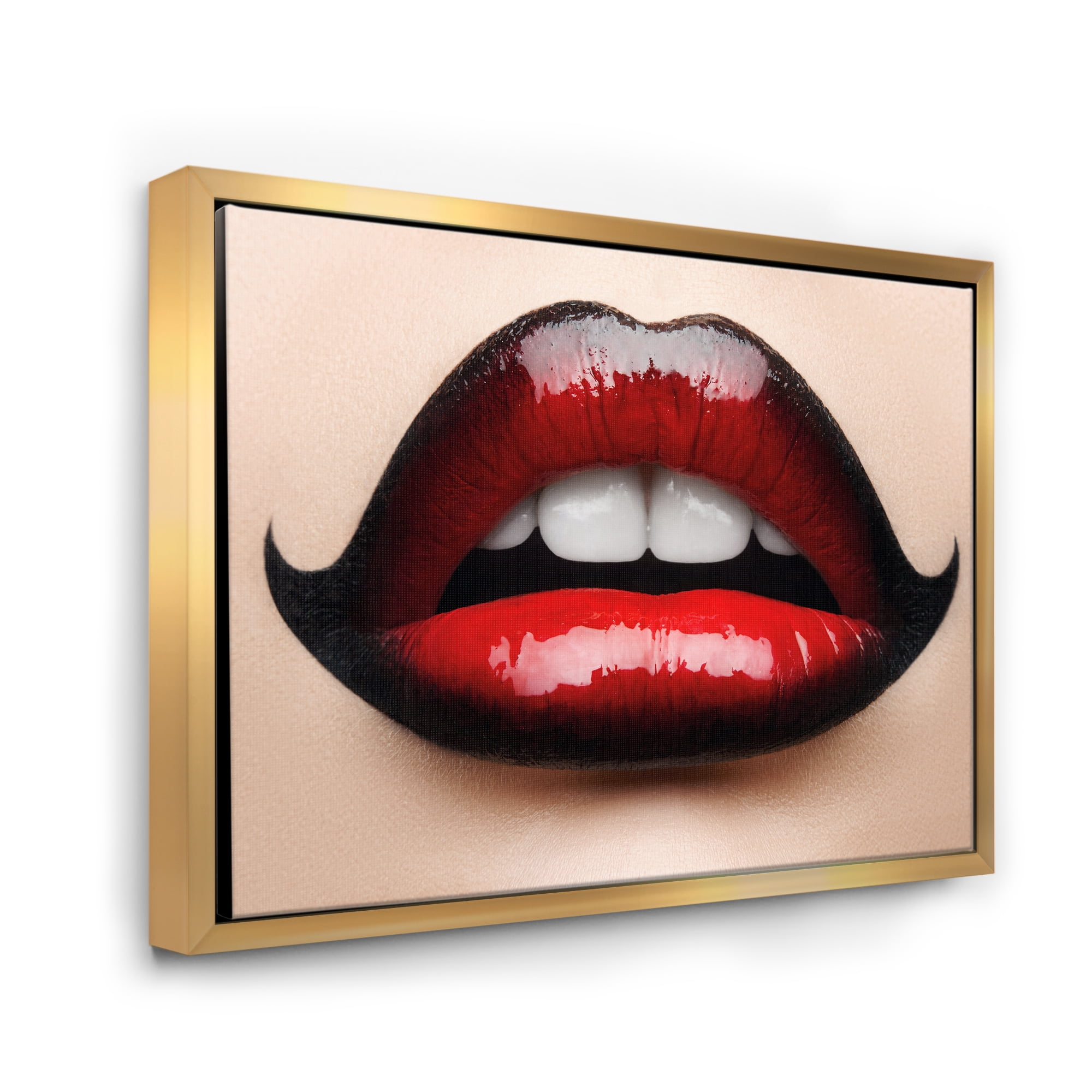 Woman Lips With Red and Black Lipstick 40 in x 30 in Framed Photography Canvas Art Print, by Designart