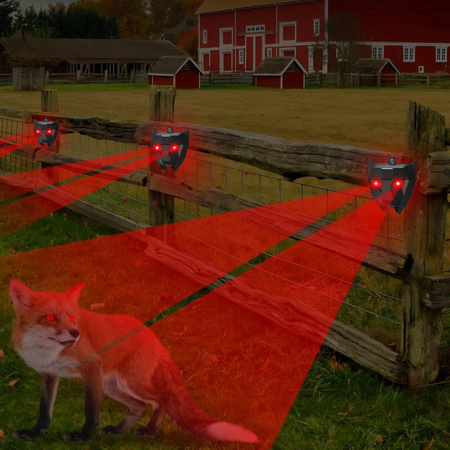 ROJAX 4 Pack Solar-Powered Outdoor Animal Repeller, Leopard-Shaped, Wildlife Deterrent for Deer, Skunks, Coyotes, Raccoons & Fox, Waterproof Night Flashing Lights for Garden, Farm & Chicken Coop