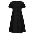 thumbnail image 6 of SnnmBlm Women's Casual V Neck Buttons Down Front Short Sleeve Loose Fit Midi Dress Black S, 6 of 6
